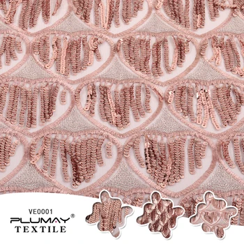 100% Polyester rose gold glitter vyšívané 5mm sequin strapec oka textílie pre šaty
