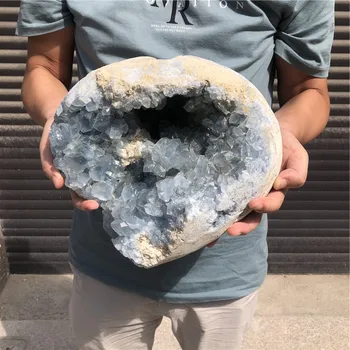 11.6 kg Prírodné Modré Celestite Geode Klastra Quartz Srdce Tvar Kryštálu Vzor