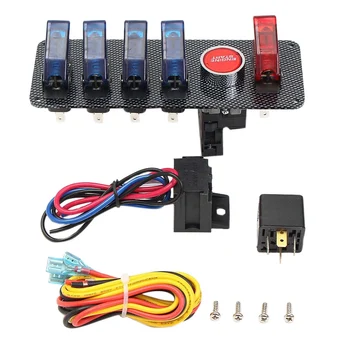 12V Auto LED Prepnúť Spínač Zapaľovania Panel Pretekárske Auto Motor Štart Push Set Kit + 4 Blue & 1 Červená LED Tlačidlo Prepnúť Panel