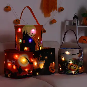 1pcs Prenosné Halloween Tekvica Koše So Svetlami Svietiacimi Candy Koše s Rukoväťou Strany Darček Tote Bag Dekorácie