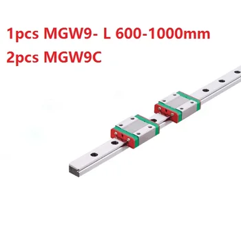 1pcs Pôvodné HIWIN lineárne príručka/železničnej MGW9 -L 600 mm/700 mm/800mm/900 mm/1000mm+2ks MGW9C Mini bloky pre 9mm Miniatúrne CNC časti
