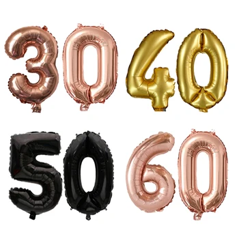 2 ks Rose Gold Black 32inch 30 40 50 60 Digitálny Fóliové Balóny Happy Birthday Party Výročie Dekorácie Články