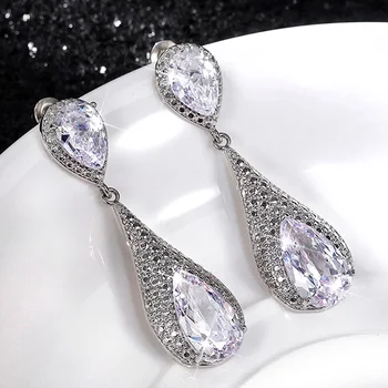 2022 Nový Trend Ženy Náušnice AAA Kvapka Vody Cubic Zirconia Crystal Estetické Svadobné Svadobné Visieť Náušnice Luxusné Šperky Dary