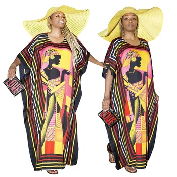 2022 v Lete Sexy Africkej Ženy O-krku Tlač Polyester Dlhé Šaty Dashiki Afriky Šaty pre Ženy Africkej Tlače Šaty