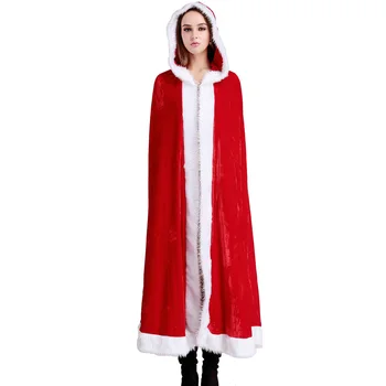 2023 Santa Claus Cosplay Kostým Sexy Dámy Plášť Červené Zlato Zamatový Plášť S Kapucňou Vianoce, Karneval, Kostým Party