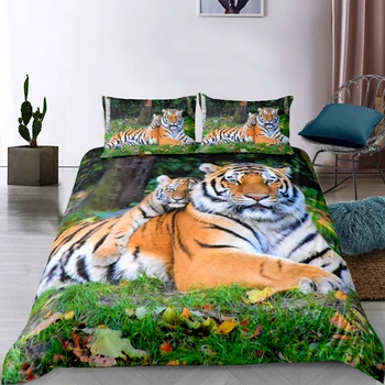3D posteľná bielizeň Nastaviť Tiger Vytlačené Perinu Nastaviť Mikrovlákno Polyester posteľná bielizeň voľne Žijúcich Zvierat Deka Kryt Spálňa prehoz cez posteľ 14 Veľkosť