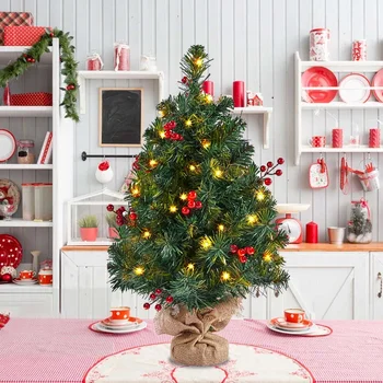 45 cm Umelé Stolový Mini Vianočný Strom Decor S LED Svetlom Vianočné Ozdoby Festival Snehu Hrnú Tabuľka Miniatúrne Ozdoby