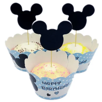 48pcs Disney Mickey Mouse Tému Cupcake Mulčovače Tortu Wrapper Baby Sprcha Narodeninovej Party Dodávky Mickey Tortu Vlajka Dekorácie