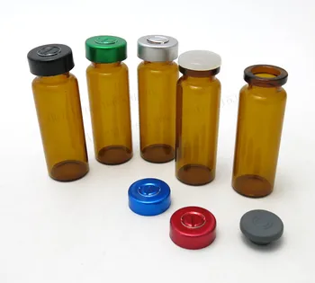 50 X 15ML Amber sklenených fliaš, fľaštičiek s butyl silikónové červenou zátkou a flip Kovové viečka 1oz Sklenené Ampulky