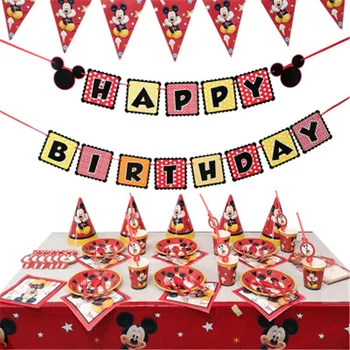 66pcs Red Tému Mickey Mouse Riad Dieťa Detí, Narodeniny, Party Dodávky Dekorácie Chlapec Rodiny Jednorázový Riad Strany