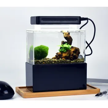 Akvárium Inovované Mini Plastové Modré LED Lihgt Ploche Akvarijné Ryby Misku s Vodou Filtrácie Tiché Čerpadlo Vzduch Mini Akvária