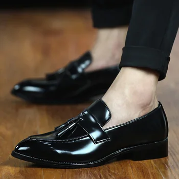 autor človek strapec mens topánky hnedé, luxusné značky loafer balet bytov ukázal prst mužský obuv 2017 oxford šaty topánky pre mužov