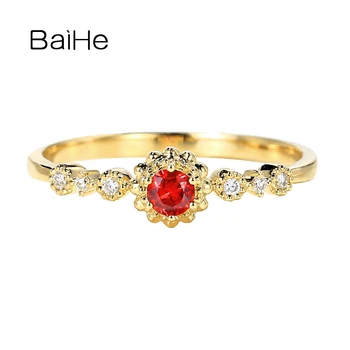 BAIHE Originálne Pevné 14K Biele/Žlté/Rose Gold Prírodné Ruby Prírodné Diamanty, Zásnubný Jemné Šperky Kvet Krúžok Žien кольцо