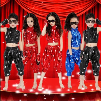 deti jazz tanečné kostýmy deti hip hop oblečenie žiakov chlapci dievčatá Päť Hviezdičkový lakovanej kože vianoce fáze výkonu oblek