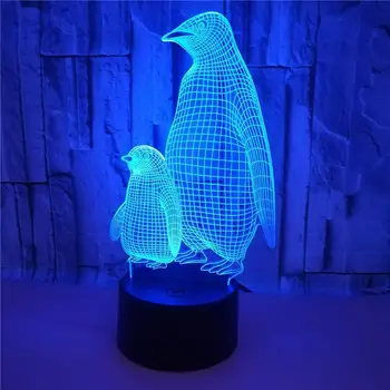 Diaľkové Ovládanie USB 7 Farieb Poplatok 3d Ilúziu LED Nočné Svetlo Penguin Zvierat stolná Lampa Dieťa Spať Osvetlenie Deti Priateľmi Darček