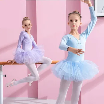Dievčatá Baletné Šaty Gymnastika Trikot Deti je Dlhý Rukáv Baletné Oblečenie Tanec Nosenie S Tutu Sukne