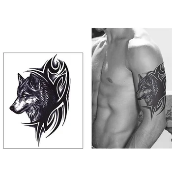 Dočasné Tetovanie Nálepky Nepremokavé Body Art Falošné Vymeniteľné Vlk Hlava Kvet Rameno 