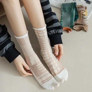 Dva Prsty na nohách Ponožky Ženy Lete Ultra-tenký Priehľadný Kryštál Hodváb Ponožky Japonskom Štýle Vintage Dva Prsty Elastické Nylon Dlhá Ponožka