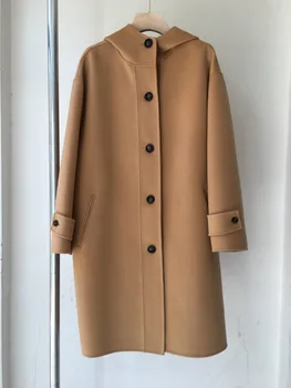 Elegantný Retro Vlny Kabát Žena 2022 Jeseň A V Zime Teplý Kabát Kabát 1 Žena Kórejský Kapucňou Vlnené Kabát Ženy Oblečenie