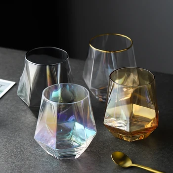 Geometria Whisky Sklo Diamond Krištáľové Sklo Pohár Zlatý Rim Transparentné Káva, Mlieko, Čaj Hrnček Domov Bar Drinkware Pár Darov