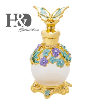 H&D 15ml Obnovenie Parfum Fľašu s Butterfly Zátka Kamienkami Bejeweled Prázdne Naplniteľné Sklenené Fľaše Dekor Svadobný Dar