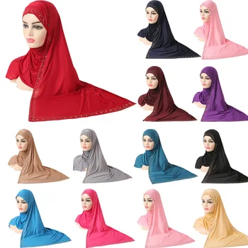 Jednofarebné Jersey Moslimských Dlhý Šál s Kamienkami Šatku Islamský Hidžáb Nosenie arabčina Headwrap Lady Šatkou Ženy Dlhú Šatku