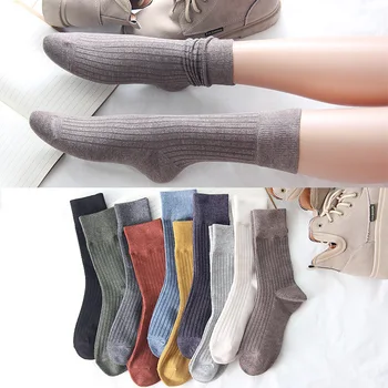 Jeseň Zima Bavlna Pletené Ženy Ponožky Pevné Japonskom Štýle Roztomilý Dlhé Ponožky pre Ženy Harajuku Vintage Streetwear Dospelých Ponožka