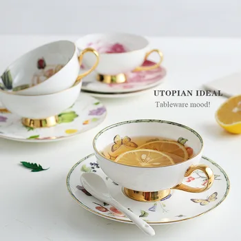 Keramická šálka kosti čína kávu, pohár a tanier malý čerstvý Európsky štýl šálku čaju popoludňajší čaj čierny čaj pohár vlastné Logo