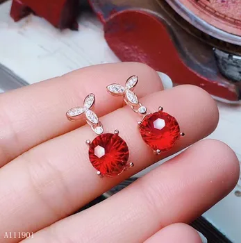 KJJEAXCMY jemné šperky Podporu test z čistého striebra 925 vykladané prírodné Red Topaz žena ucho nechtov