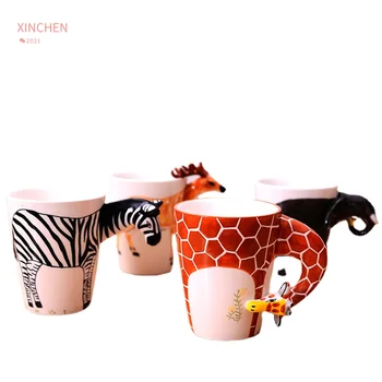 Kreatívne 3D Ručne maľované Keramický Hrnček Zvierat Kávu, Pohár Cartoon Vody Pohár Žirafa, Slon Opice Drinkware Tazas Hrnček