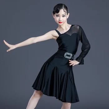 Letné Dievčatá latinské Tanečné Oblečenie, Čierne Šaty Cha Cha Ballroom Dance Výkon Kostým Detský latinskej Praxi Nosiť Oblek DNV16720