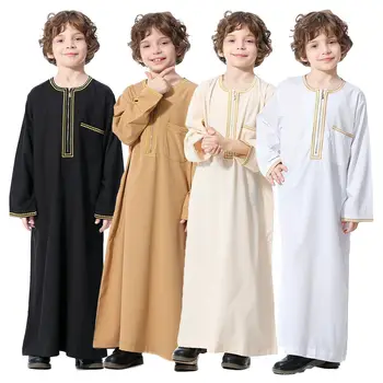 Moslimské Župan Dospievajúce Deti, Saudskej Arábii, Pakistane Chlapec Thobe Blízkom Východe, Celý Rukáv Jubba Islamské Oblečenie Arabské Strany Thobe Kaftan