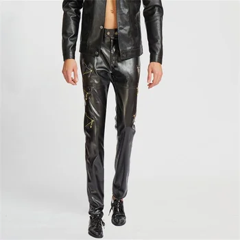 Multi-zips, kožené nohavice pánske nohy módne nohavice na motocykel pu nohavice pre mužov osobnosti pantalon homme black