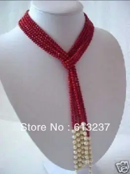 Móda 5mm červené umelé coral white pearl okrúhle korálky šatku náhrdelník pre ženy módne šperky čo 50inch MY4603