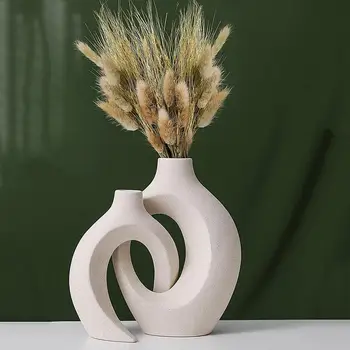 Nordic Keramická Váza Kruhový Dutý Váza Šišky Kvetináče Pre Domáce Kancelárie Obývacia Izba Interiérové Stolové Dekorácie, Doplnky