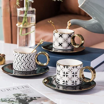 Nordic tvorivé geometrie keramické šálku kávy zlata o-rukoväť Hrnček jednoduché módy šálku kávy nastavenie