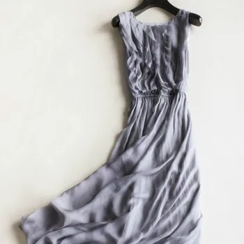 Nové Letné Plážové Šaty Shell 100% Hodváb Ženy Sivé šaty Elegantné Prírodné Tkaniny Vysokej Kvality Hot Predaj, Doprava Zdarma