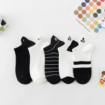 Nové Mickey Päty Cartoon Výšivky Pruhované Tlač Ponožky Jar Leto Priedušná Bavlnené Ponožky Dievča Harajuku Štýl