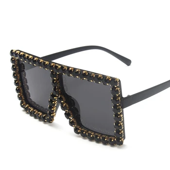 Nové veľké rám trendy slnečné okuliare s farebnými dot diamond osobnosti námestie rámom slnečné okuliare ženy UV400 módne okuliare
