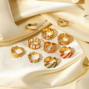 Nový, 18K zlato-á nerezový krúžok dámskej módy geometrické farba olej odkvapkáva voda krúžok krúžok šperky prstene pre ženy