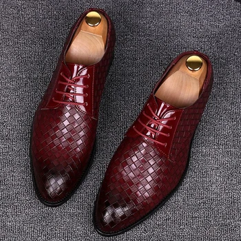 Pekné Formálne Kožené Topánky Mužov Šaty Business Topánky Muž Geometrické Červená Oxfords Strany Svadobné Bežné Mužov Bytov Chaussure Homme88