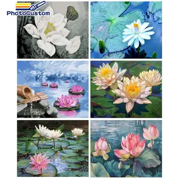 PhotoCustom Maľby Číslo Lotus DIY Obrázky Podľa Čísla Kvet Súpravy Ručne Maľované Obrazy Umenie Kresby Na Plátne Domova