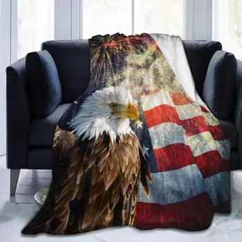 Plešatý Eagle American Flag Ohňostroj Vlasteneckej Hodiť Deka Plyšové Mikrovlákna Flanelové Fleece Blanketfor Rozkladací Gauč Gauči Camping
