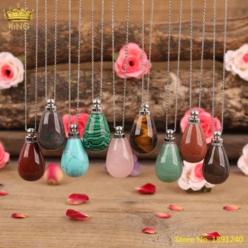 Prírodné Ruže Quartz Turquoises Kameň Drop Parfum Fľašu Prívesok Strieborný Reťaze Náhrdelník Pre Ženy, Priateľstva Darček Wholesales