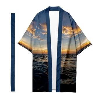 Pánske Japonské tradičné etnické dlho kimono cardigan ženské kimono Havajské vzor kimono tričko Yukata bunda 4