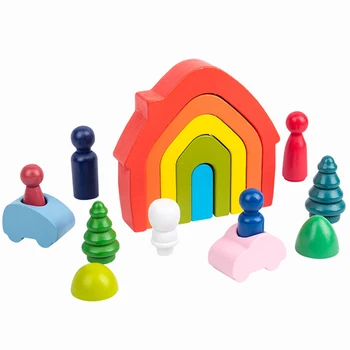 Rainbow Farebné Drevené Kocky, Nastaviť Veľkosť, Tvar Zodpovedajúce Stavebné Bloky Pre Deti Raného Vzdelávania Stohovanie Montessori Hračky