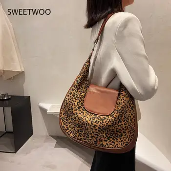 Retro leopard tlač kabelka half moon ramenný plátno bežné žien crossbody taška žien cestovné shopping messenger taška 2021