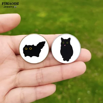 Roztomilý Black Cat Klopě Pin Cartoon Zvierat Sklo Plagát Ručné Batoh Brošne Odznak Darček pre Pár Priateľov