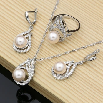 Ružové Perly Šperky Sady 925 Silver Svadobné Šperky Pre Ženy, Svadobné Náušnice/Prívesok/Krúžky/Náhrdelník Nastaviť