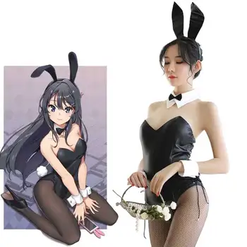 Seishun Buta Yarou wa Bunny Dievča Senpai č Yume wo Minai Cosplay Halloween Kostým pre Dievčatá, Sexy Roztomilý Zajačik Faux Kožené Králik